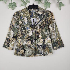 Walking Art Australia Size 6 Green Floral Boho 3/4 Sleeve Stretch Pleats Jacket